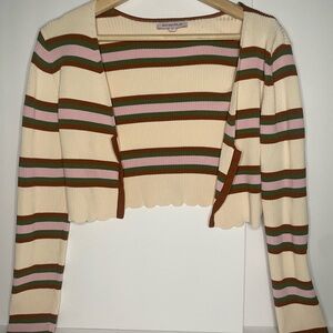 Butter Melon Striped Cropped Cardigan Sweater - Cream/Pink/Olive